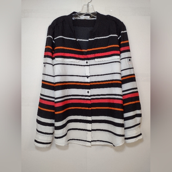 Calvin Klain Women's Striped Button-Up Blouse Size (L) - Picture 4 of 13